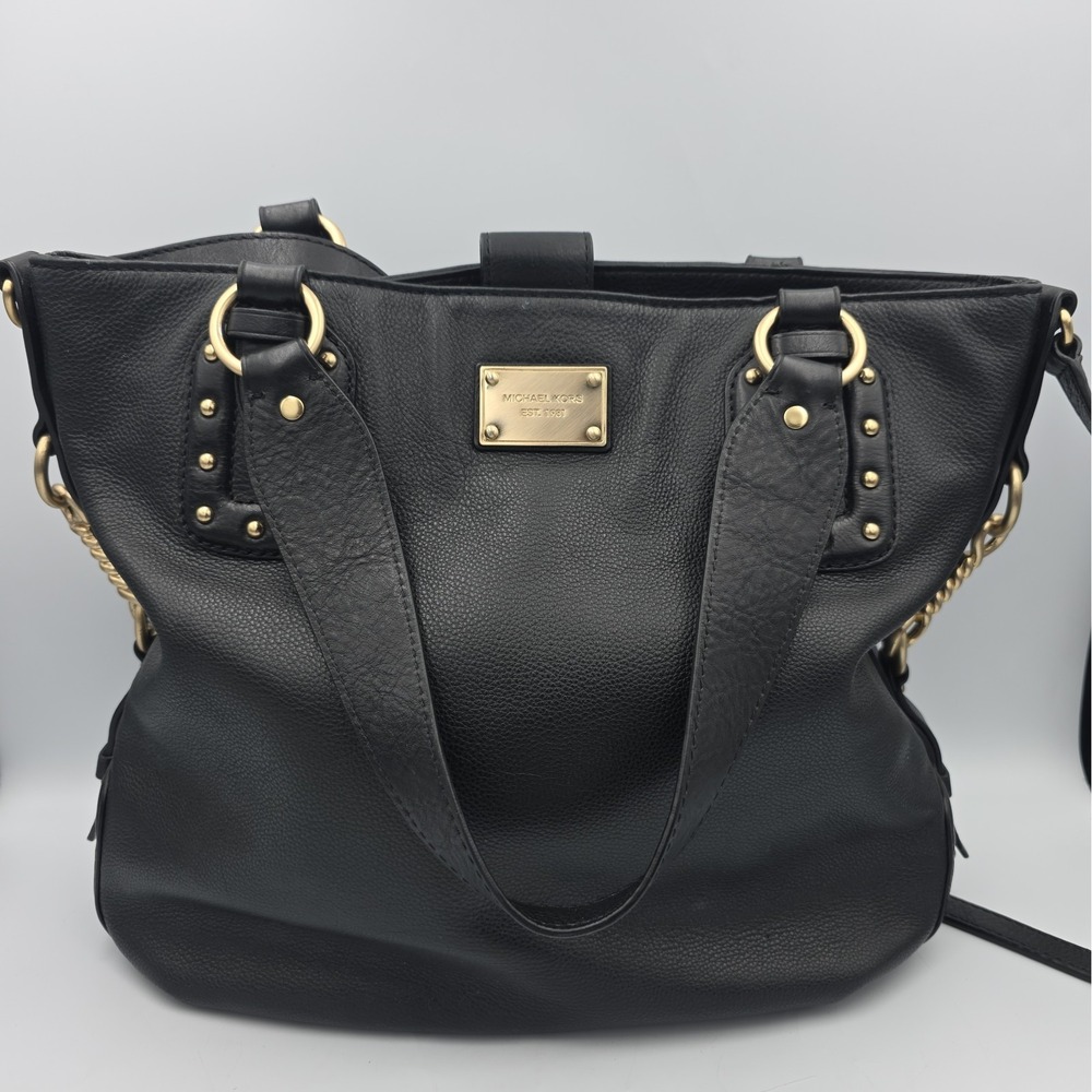 Michael Kors Large Black Leather Studded Convertible Tote Crossbody Shoulder Bag